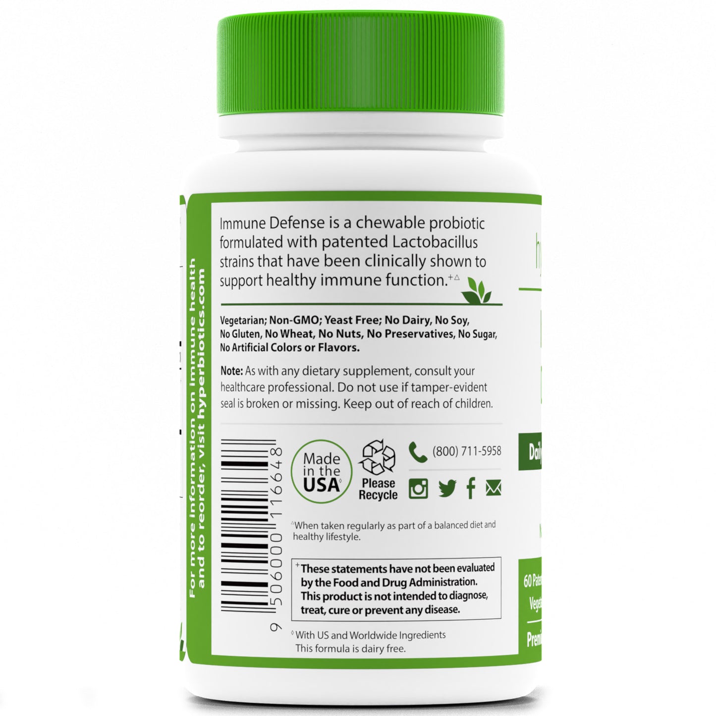 Hyperbiotics Immune Defense Probiotic UPC code on bottle image.