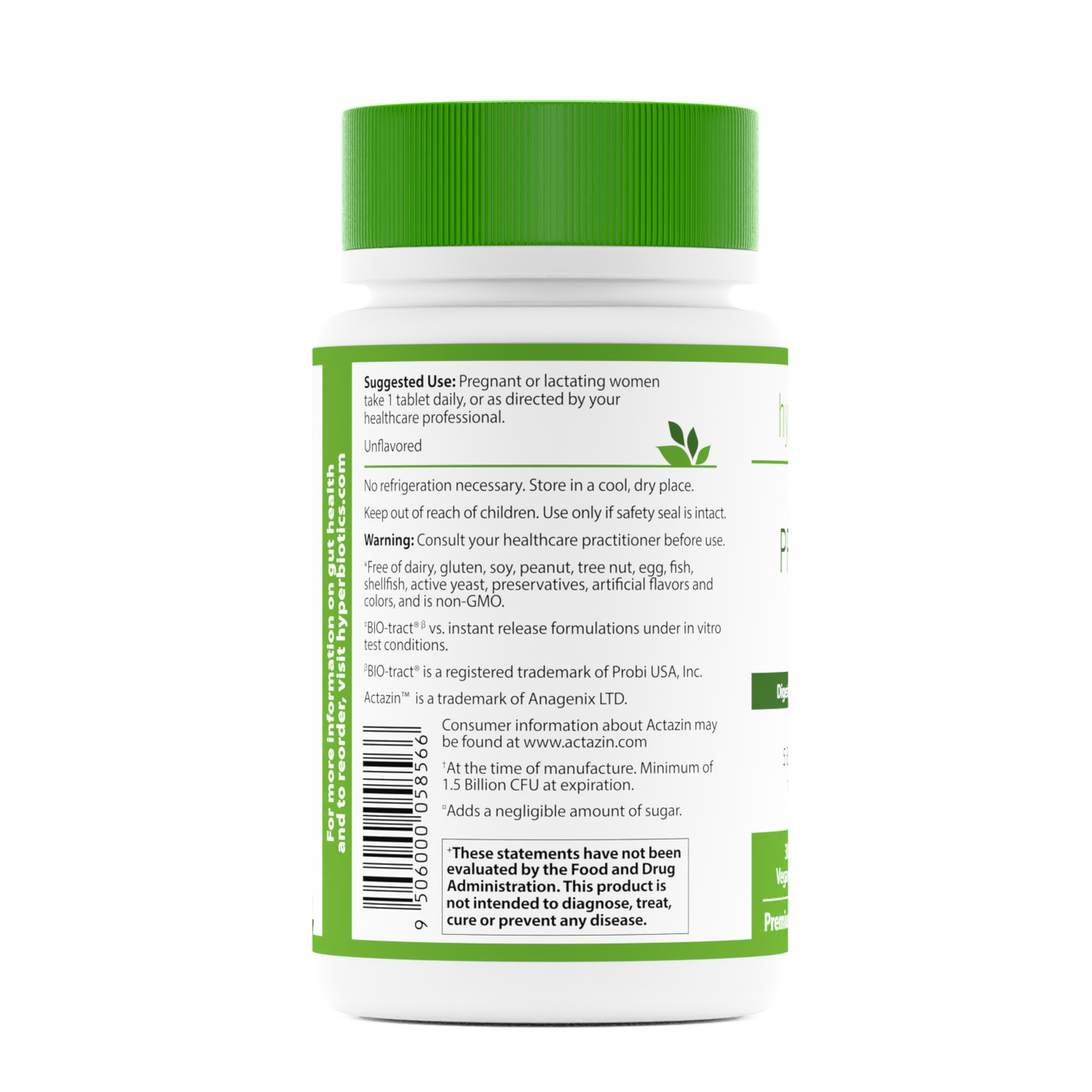 Hyperbiotics PRO-Natal Probiotic for Pregnant and nursing mothers UPC barcode side of bottle.