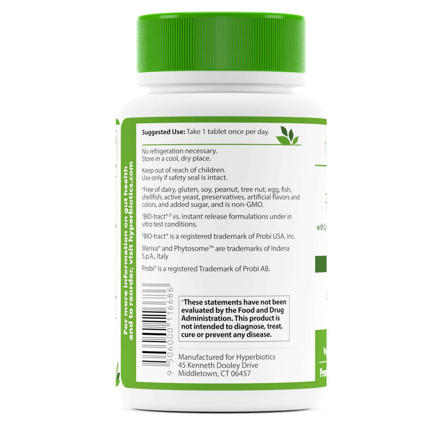 Hyperbiotics Pro-Men Probiotics suggested use panel of 60 ct bottle.