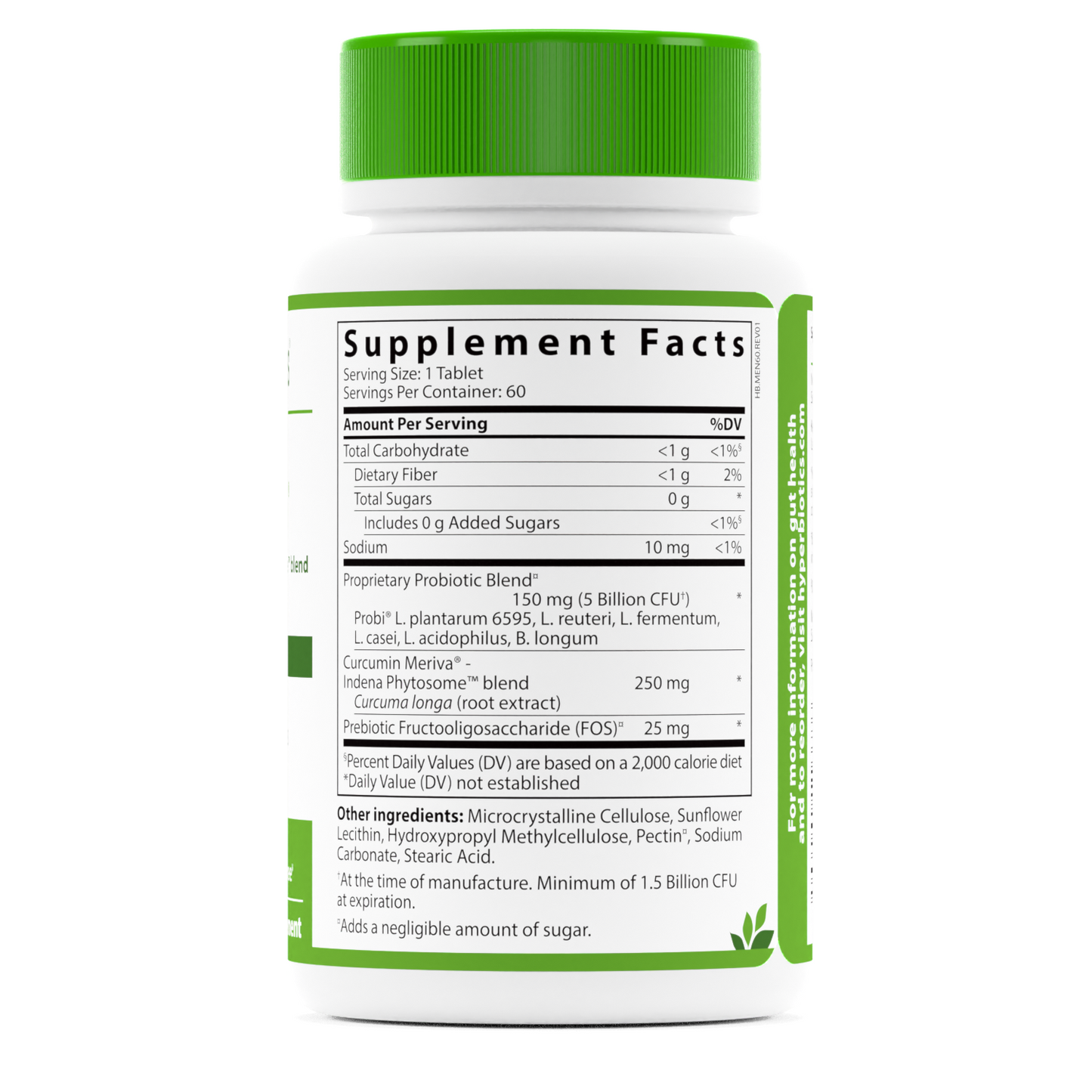 Hyperbiotics Pro-Men Probiotics supplement facts panel of 60 ct bottle.