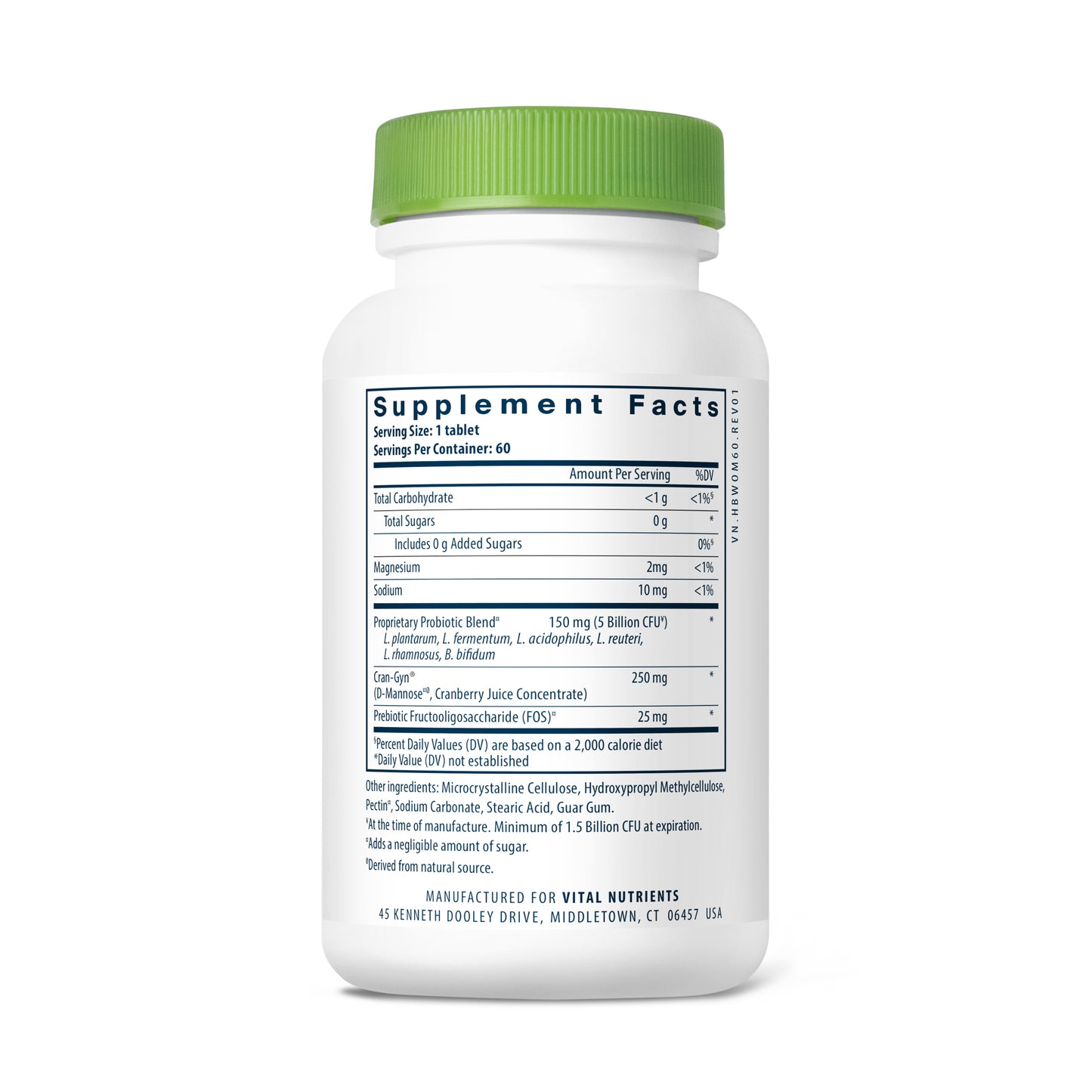 Hyperbiotics Pro-Women Probiotic 60 vegan tablets servings and ingredients.
