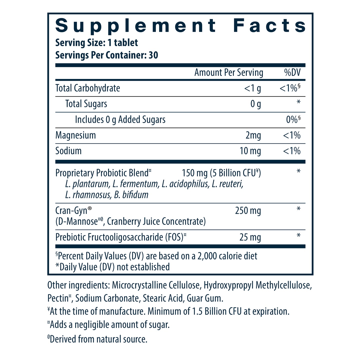 Hyperbiotics Pro-Women Probiotic 30 vegan tablets supplement facts.