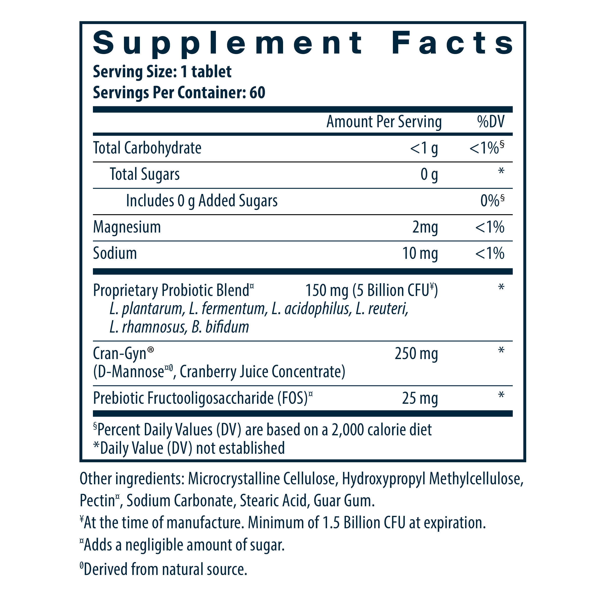 Hyperbiotics Pro-Women Probiotic 60 vegan tablets supplement facts.