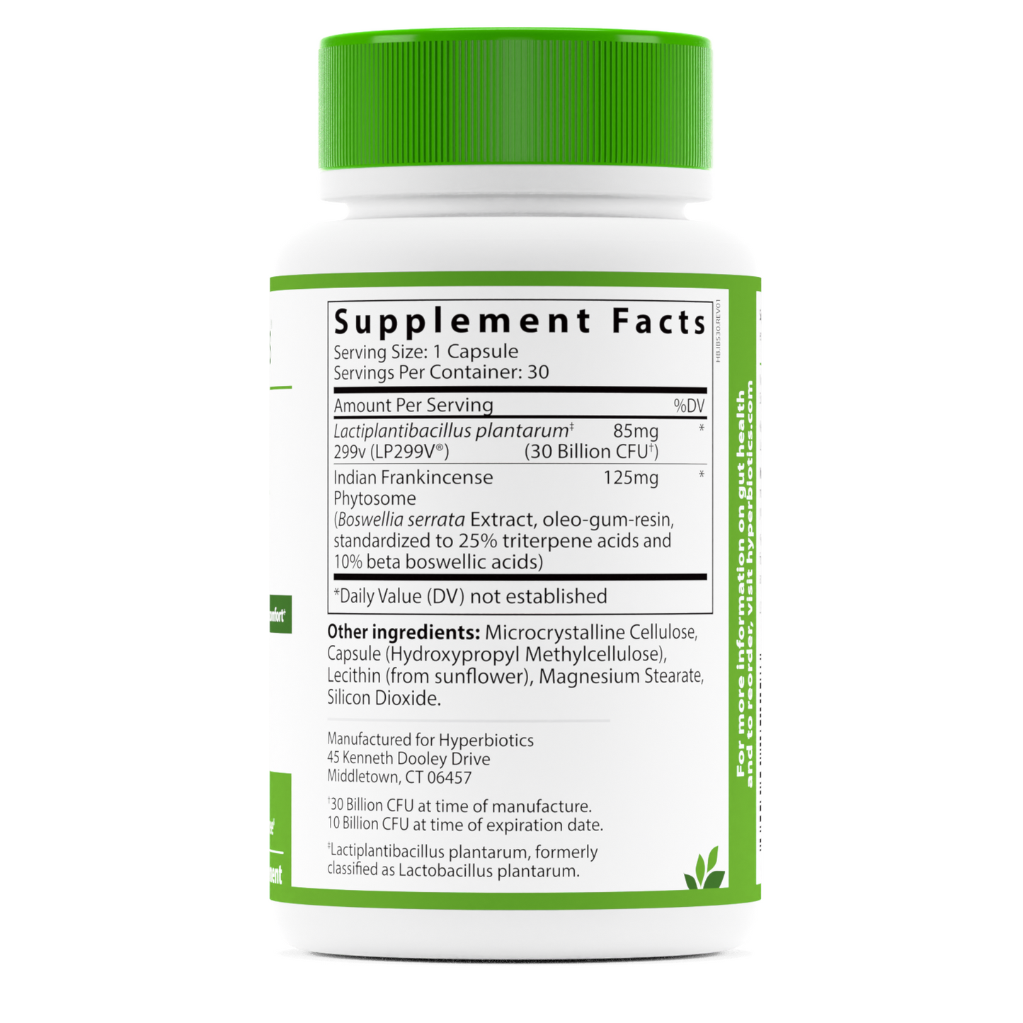 Hyperbiotics PRO-IBS Support supplement facts panel of bottle.