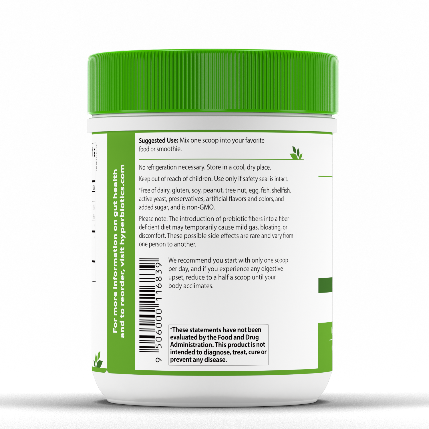 Hyperbiotics Prebiotic Powder Suggested Use on Container