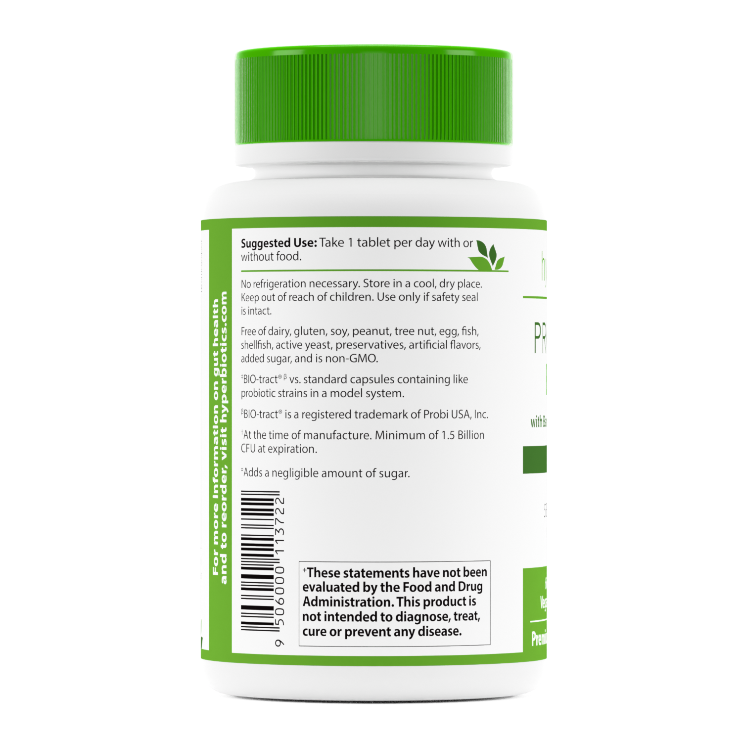 Hyperbiotics PRO-Glucose Support Probiotic Suggested Use and informational panel of bottle.