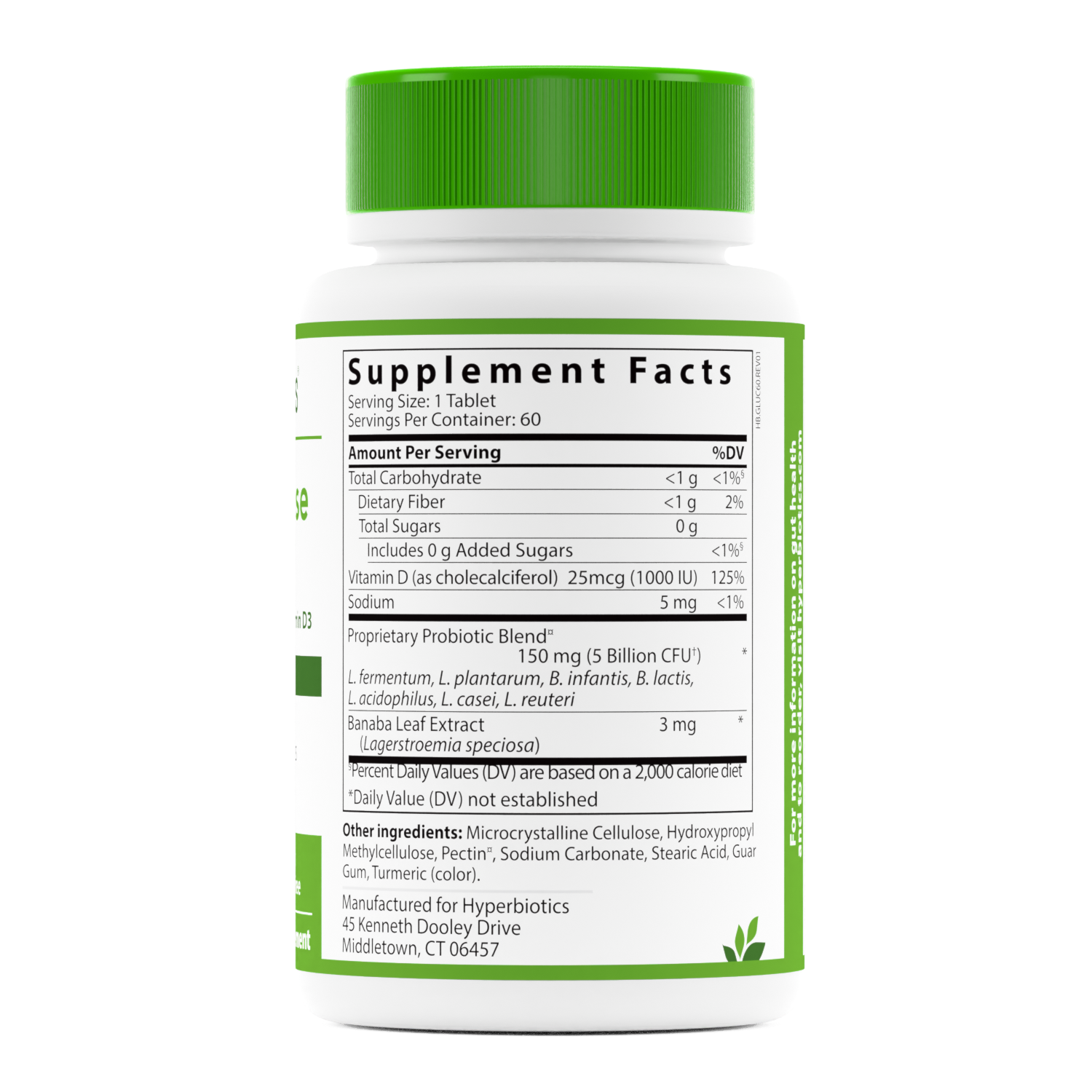 Hyperbiotics PRO-Glucose Support Probiotic  Supplement Facts panel of bottle