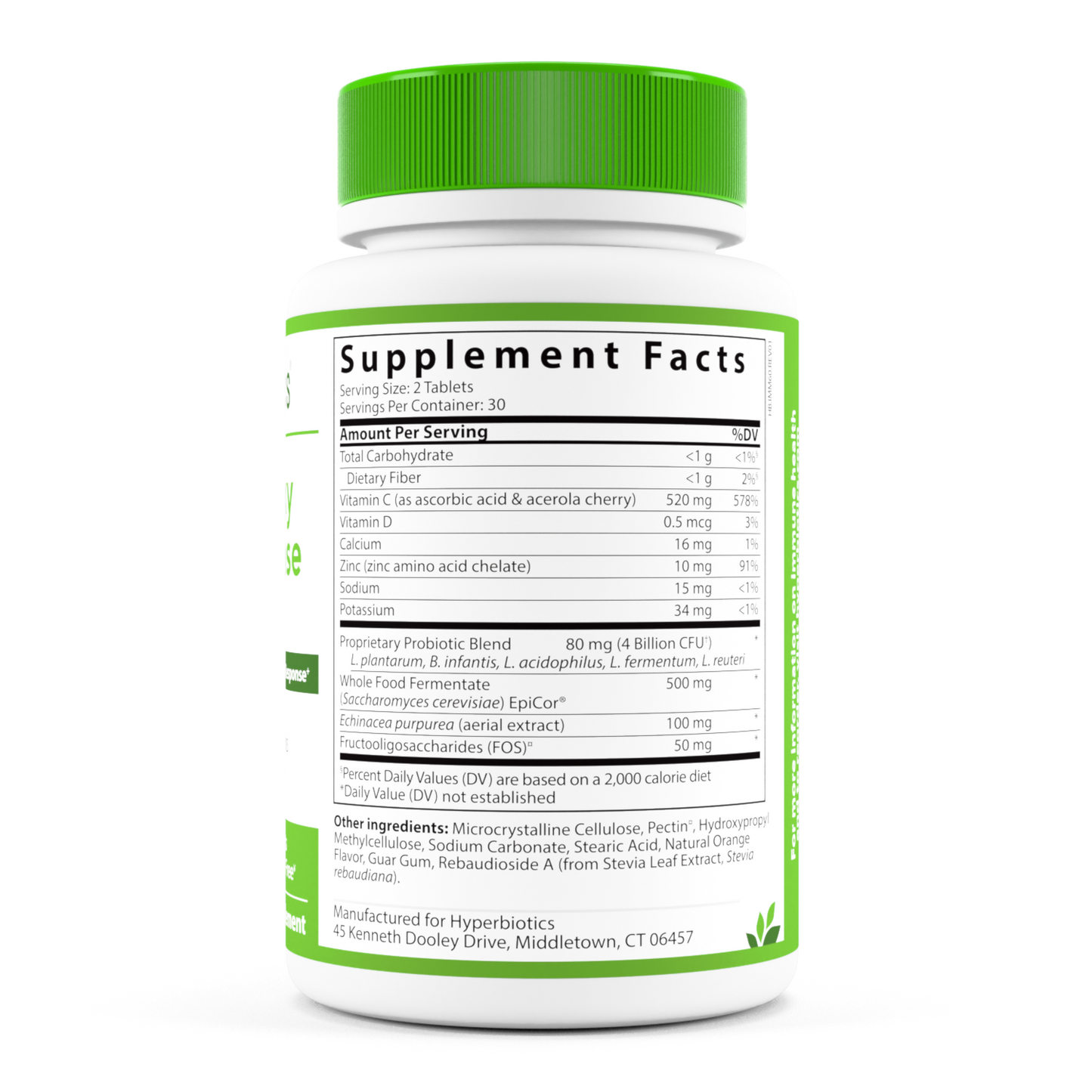Hyperbiotics PRO-Leaky Gut Defense Supplement Facts on bottle.