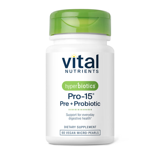 Hyperbiotics Pro-15 Pre+Probiotic 60 vegan micro-pearls.